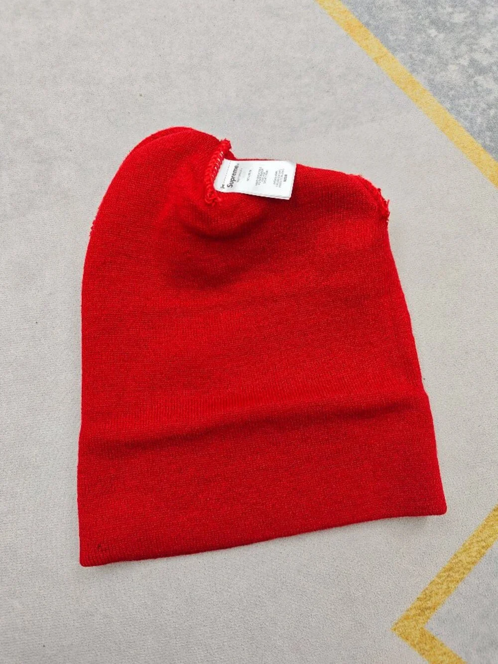 Supreme Red and White Knit Beanie with Large Logo